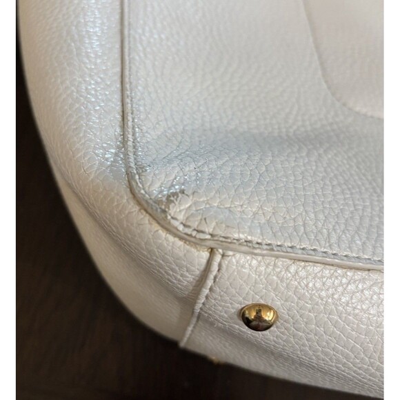 Lauren Ralph Lauren White/ Crème Medium Tote Bag Purse Gold Accents 12”x12”x4” - Picture 7 of 16